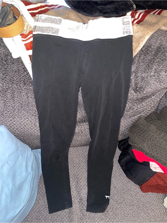 PINK Victoria's Secret Pants - PINK Victoria's Secret Black Yoga Leggings with White Logo